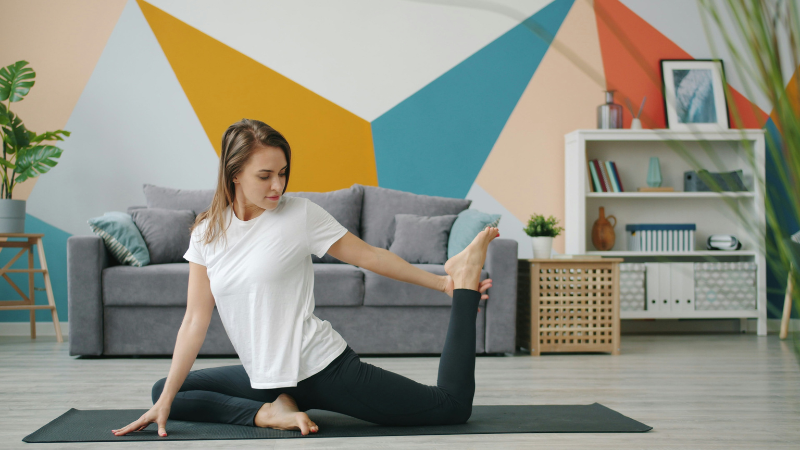 Yoga for Beginners doing simple daily yoga routine at home for better focus, flexibility and mental peace