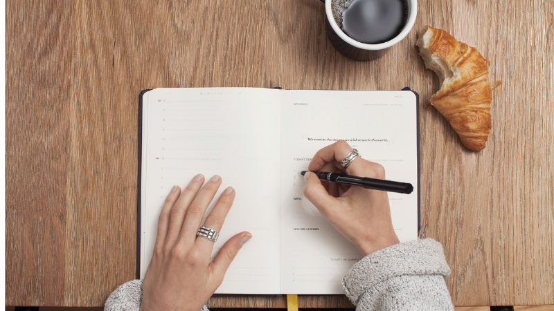 daily habits to improve your life every day morning routine with water, planning notebook, and healthy lifestyle habits